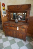 The best American Oak Bonnet Top Sideboard, Beveled mirror, 52