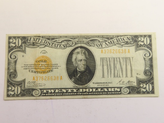 1928 Twenty Dollar Gold Certificate, Woods-Mellon, Very Nice