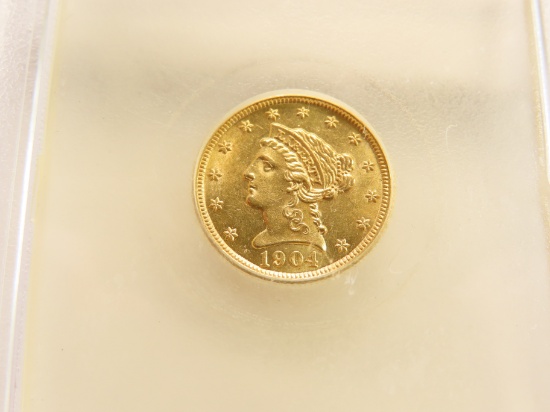 GOLD 1904 $2.5 Liberty Head Quarter Eagle,USCG graded MS65