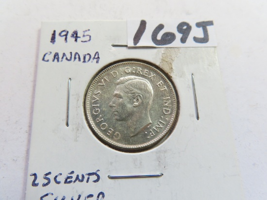 1945 Silver Canadian Quarter