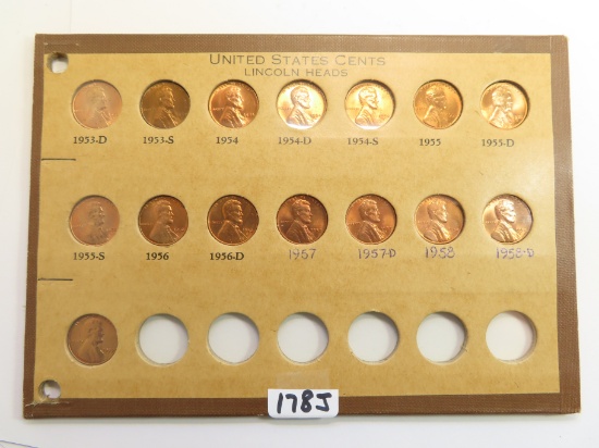 Fifteen (15) Lincoln Cents, 1953-1959, All One Money