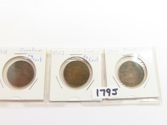Three (3) X The Money: Canadian Large Cents, 1903, 1901,1917