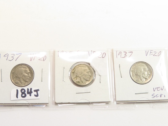 Four (4) X The Money: Buffalo Nickels, 1936,1937,1935-S, 1937