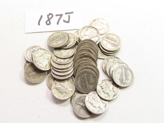 Forty-Six (46) Silver Mercury Dimes, Dates Unsearched, All One Money