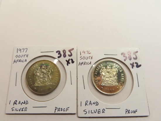 TWO (2) X The Money: Silver PROOF South Africa Rand, 1977 & 1976, Actual Silver Weight is .3858 each