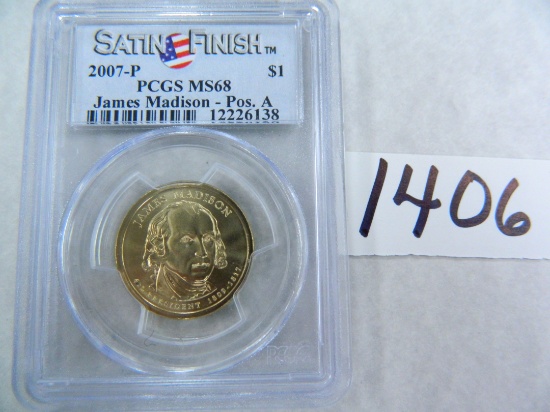 2007-P SATIN FINISH James Madison Dollar, Position A, PCGS Graded MS68