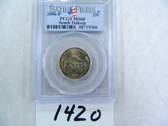 2006-P South Dakota Quarter, SATIN FINISH, PCGS Graded MS68