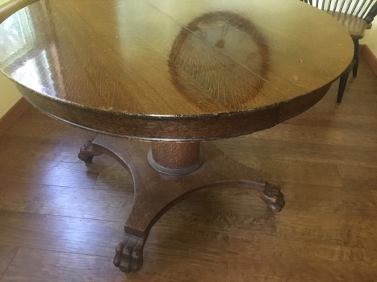 42" Quarter Sawn Oak American Claw Footed Pedestal Table, Pick-Up in Sealy, Texas 77474. Note: