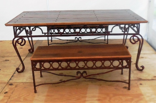 Iron & Wood Dining Table w/ Two Benches