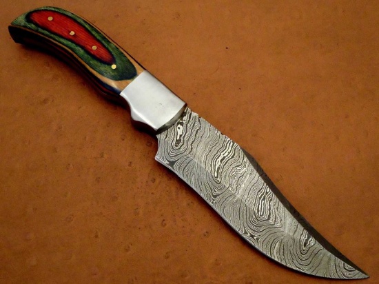 "HRADIL STEEL" Handmade Damascus Blade Knife with multi color wooden handle, 9.25" Hradil Steel