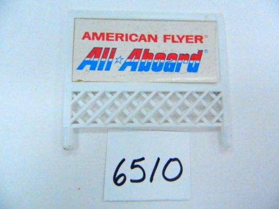 American Flyer 3"x 2.5" plastic Train Set Sign, Gilbert Auto-Rama on one side, All Aboard on other