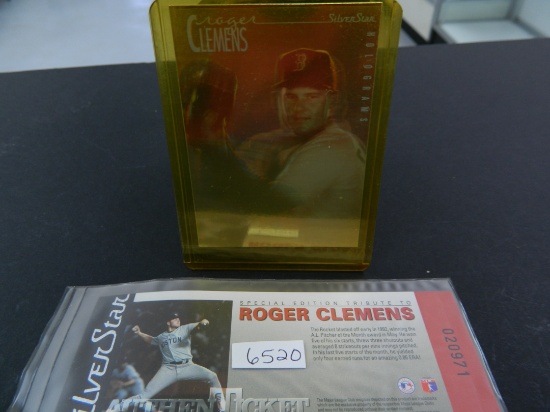 1992 Field of Vision Silver Star Special Tribute to Roger Clemens 3-D Hologram Card,