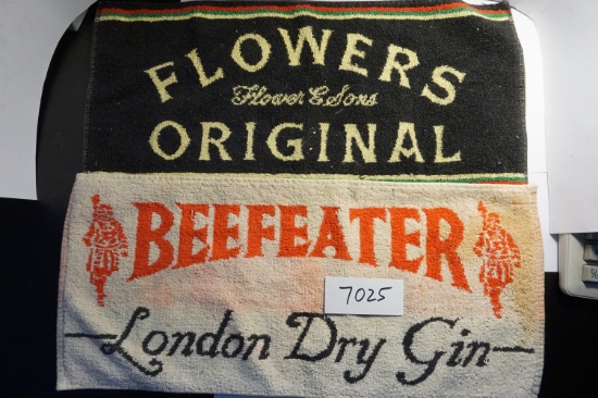 TWO (2) X The Money: USED Vintage Bar Towels, Flowers and Beefeater. both need cleaning, bar closed