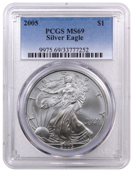 2005 Silver Eagle PCGS Graded MS69, One Ounce Fine Silver