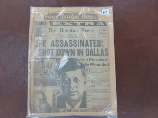 December 9th, 1963 Houston Post. RARE! Indicates Shots Fired From Grassy Knoll That Killed JFK