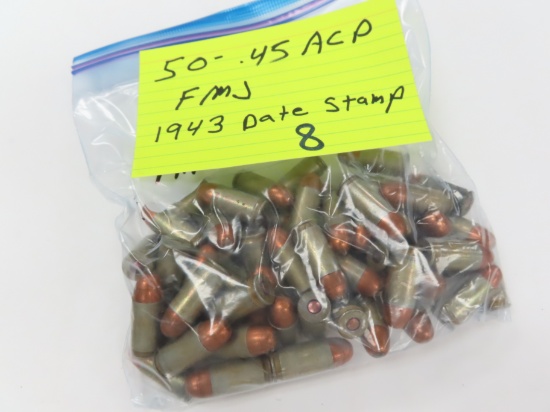 Fifty (50): .45ACP FMJ (1943 Date Stamp)