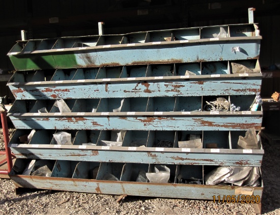 Hardware shelf with bins
