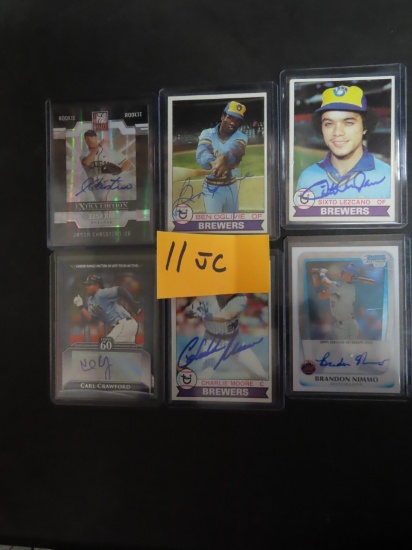 Guaranteed Authentic (6) Signed Baseball Cards incl Carl Crawford. All One Money.