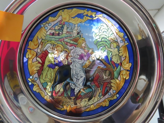 #2953 The Triumphant Entry 1988 Easter Plate, Jefferson Pewter, 10" Stained Glass Plate. U.S.