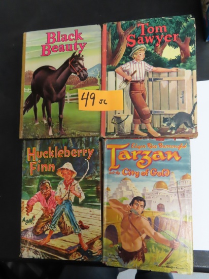 Four (4) 1940's -1950's Books incl. Tom Sawyer, Tarzan, Black Beauty and Huck Finn. All One Money