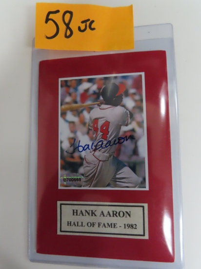 4"x6" Signed Hank Aaron Display Card. COA from Authenticated Ink # B700669