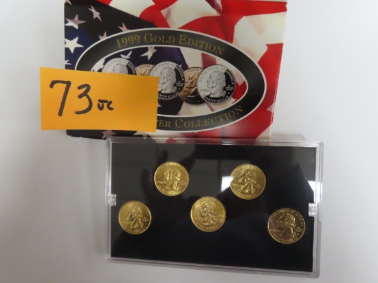 1999 Gold Edition State Quarter Collection, BU layered in 24K Gold. five coins. $1.25 face value
