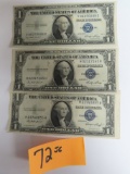 Three (3) X The Money: 1935E Blue Seal $1 Silver Certificates