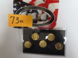 1999 Gold Edition State Quarter Collection, BU layered in 24K Gold. five coins. $1.25 face value