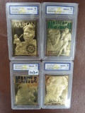 Four (4) X The Money: 1996-97 23 Karat Gold Cards all Graded 10 By WCG incl Mantle, Aaron, Namath