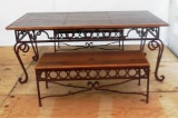 Iron/Wood Dining Table & 2 Benches