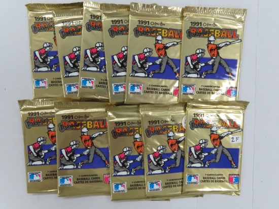 Twelve (12) 1991 O-Pee-Chee Baseball Packs, 7 cards per pack. All One Money