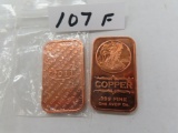TWO (2) One Ounce .999 Fine Copper Ingots For One Money