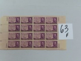 sheet of Sixteen (16) 1947 3 cent Pulitzer U.S. Stamps
