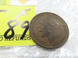 1921 Great Britain Penny with Foreign Substance Showing.