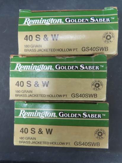 Seventy-Five (75) Cartridges: Remington .40SW Golden Saber, 180 grain Brass Jacketed Hollow Point.