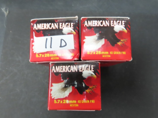 One Hundred Fifty (150) Rounds: American Eagle 5.7x28mm, 40 grain FMJ, Made in U.S.A.