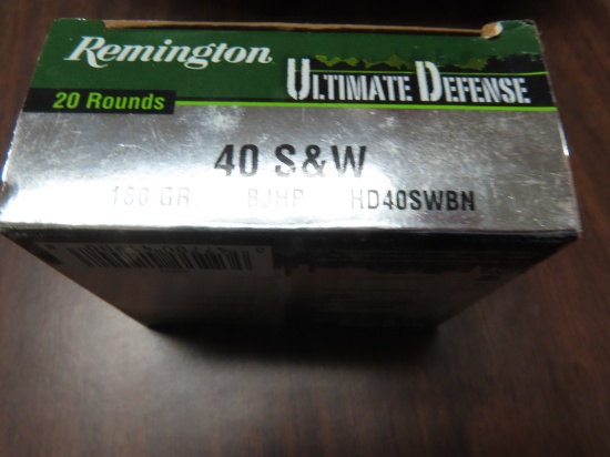 Twenty (20) Rounds: Remington .40SW 180 grain Ultimate Defense Brass Jacketed Hollow Point