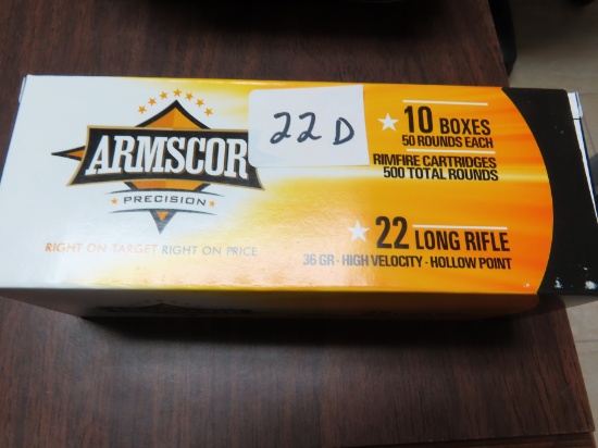 Five Hundred (500) .22LR rimfire cartridges: Armscor, 36 grain high velocity Hollow Point