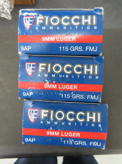One Hundred Fifty (150) Rounds: Fiocchi 9mm 115 grain, made in Italy, target ammo.