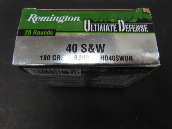Twenty (20) Rounds: Remington .40SW 180 grain Ultimate Defense Brass Jacketed Hollow Point