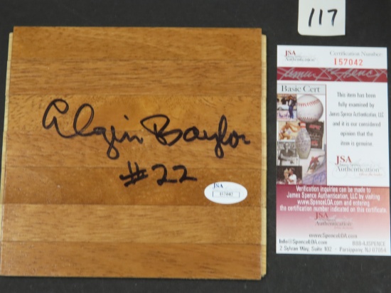 Elgin Baylor Signed 6"x6" Floor Board, James Spence Authenticated # I57042. 100% Authentic