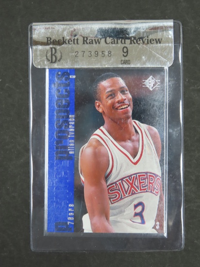 Beckett Raw Card Review 9: 1996-97 Allen Iverson Upper Deck SP Premier Prospects #141 Rookie RC