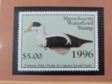 1995-96 $5 Massachusetts Common Eider Waterfowl Stamp, Unused in Display