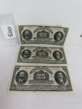 Three (3) For One Money: 1913 Mexico UNC 25 Centavos Notes. State of Sonora.