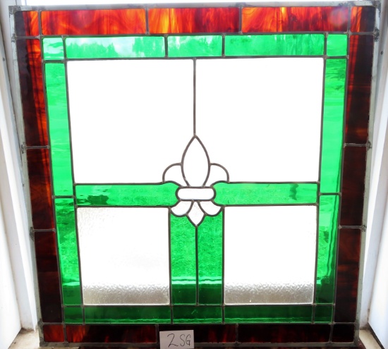 NO SHIPPING, Pick-Up Only: 33.25"X34" Leaded Glass Panel, No Cracks. LARGE PIECE! Multi