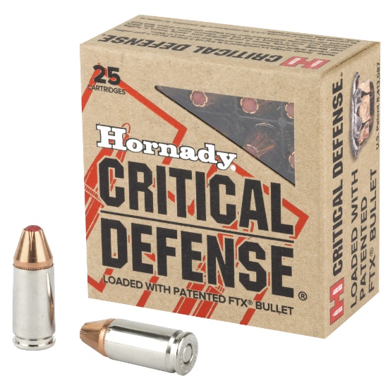 Two Hundred Fifty (250) Rounds: Hornady, Critical Defense, 9MM, 115 Grain, Flex Tip