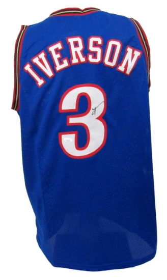 Allen Iverson Signed/Autographed 76ers Custom Blue Basketball Jersey JSA