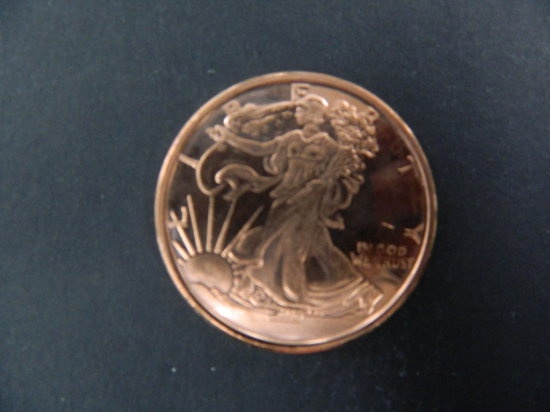 One Ounce .999 Fine Copper Bullion Round with Walking Liberty