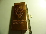 One Hundred Ounce .999 Fine Copper Bullion Bar, 100 Troy Ounce, SWB Buffalo Logo, $15 Shipping.
