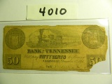 December 1st 1861 Fifty Cents, Bank of Tennessee. Note: Corner Loss